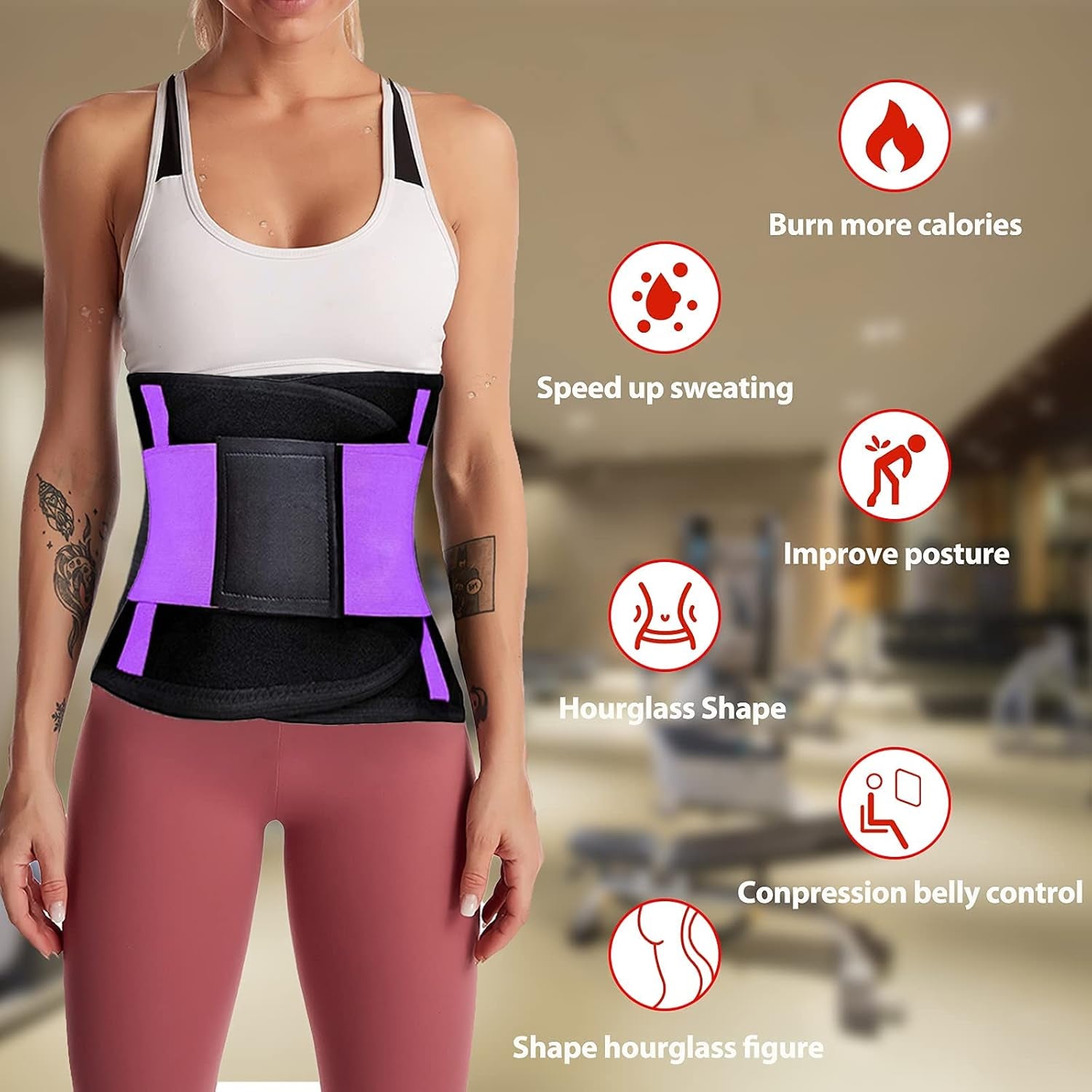2PCS Waist Trainer for Women Sweat Waist Trainer for Men Black+Purple