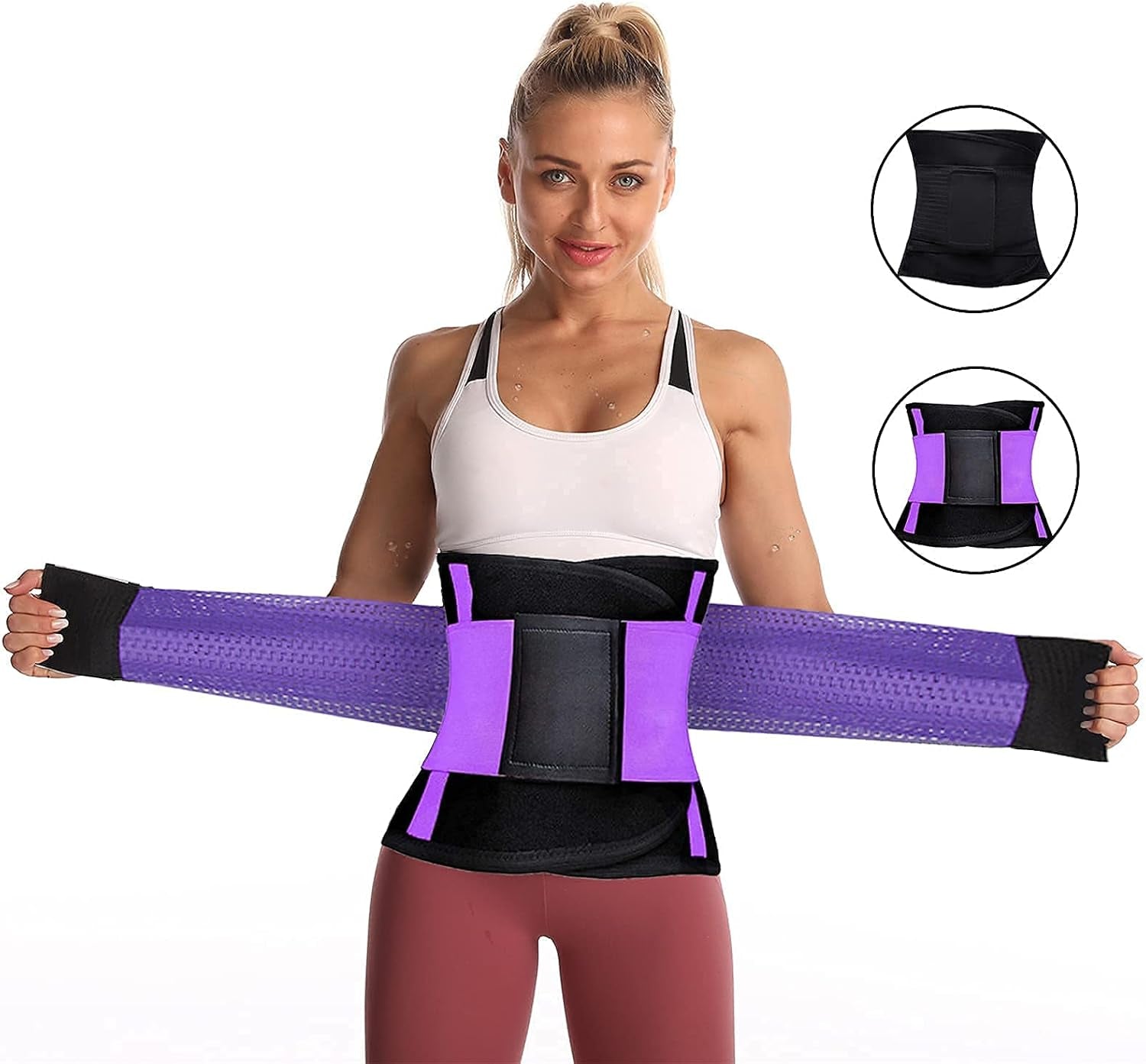 2PCS Waist Trainer for Women Sweat Waist Trainer for Men Black+Purple