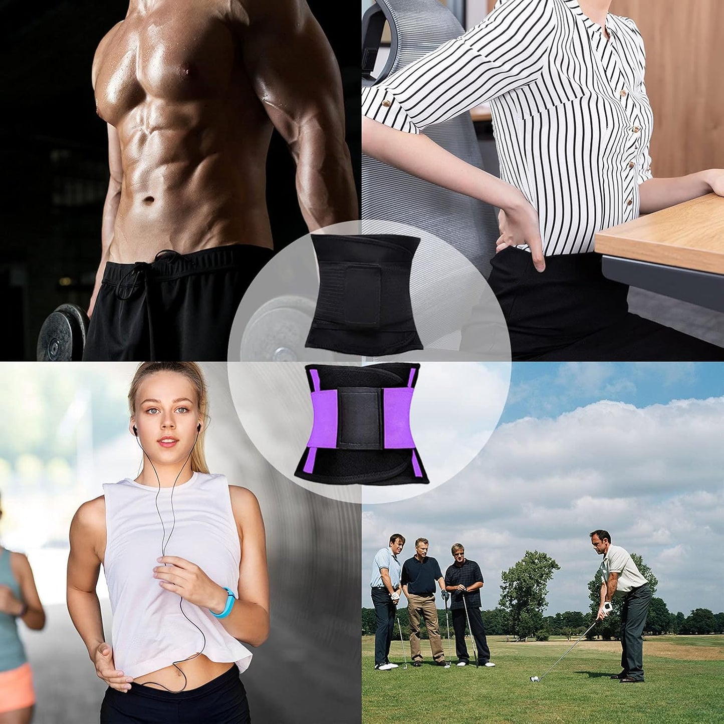 2PCS Waist Trainer for Women Sweat Waist Trainer for Men Black+Purple