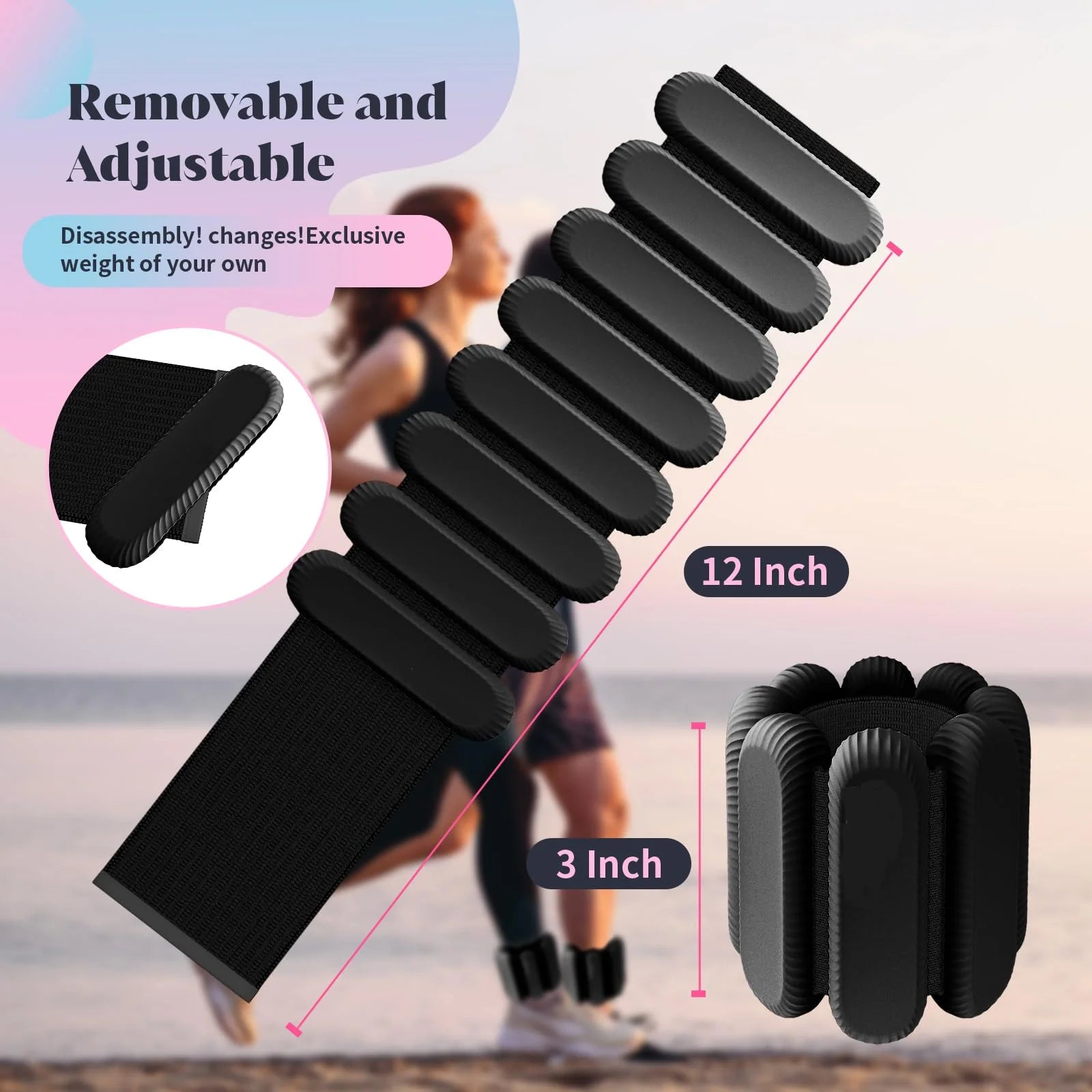 Wrist Weights, Ankle Weights for Women Men, Adjustable Wrist Weighted Bracelet for Home Gym Workout, Running, Yoga, Exercise, Strength Training, Set of 2 (1LB Each)